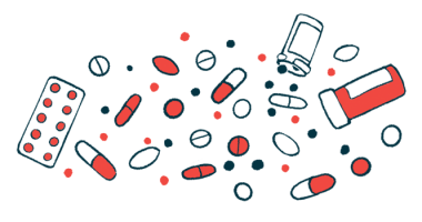 A variety of pills and their containers are spread out across a white background.