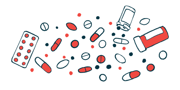 A variety of pills and their containers are spread out across a white background.