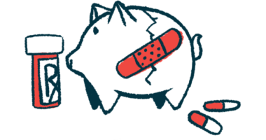 A cracked and bandaged piggybank next to a bottle of medicine signifies high health care costs in this illustration.