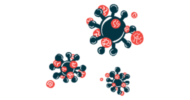A cluster of cells float together in this infection illustration.