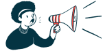 An illustration of a woman with megaphone.