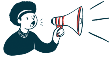 A person speaks using a megaphone.