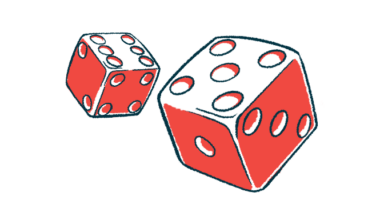 A pair of dice are rolling, signifying risk.