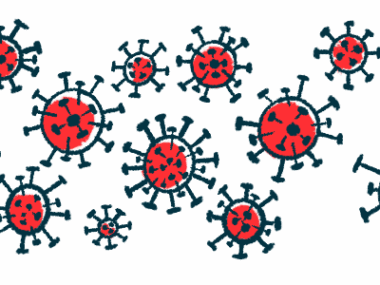 A cluster of cells are shown in this virus illustration.