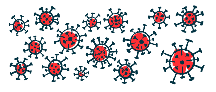 A cluster of cells are shown in this virus illustration.