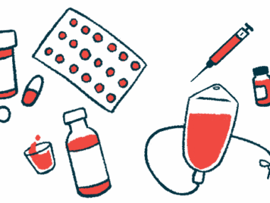 An illustration shows different types of medications, from liquids and capsules to an injection needle to a bag for intravenous therapy.