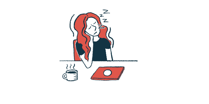 A tired woman sleeps sitting up at her desk.