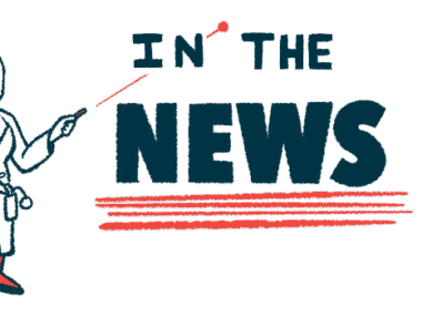 A doctor in a lab coat holds a laser pointer to point to an oversized image of the words 