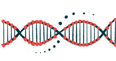 A strand of DNA shows its double helix construction.