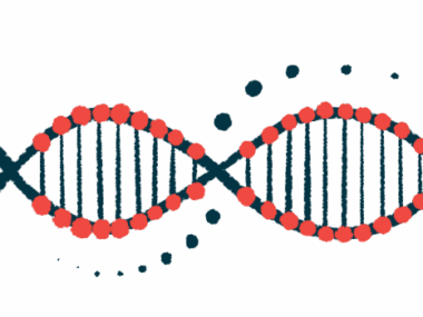 An illustration of a strand of DNA highlights its double helix construction.