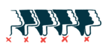 Multiple hands in a row are seen giving the thumbs-down sign.