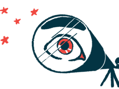 A human eye is seen in the lens of a giant telescope as a person looks at the stars.