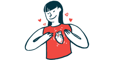 A woman holds up her hands to frame her heart in this illustration.