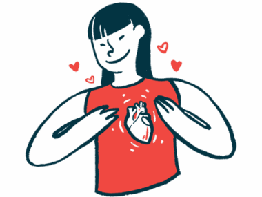 A woman holds up her hands to frame her heart in this illustration.