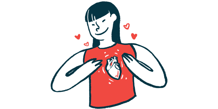 A woman holds up her hands to frame her heart in this illustration.