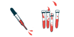A dropper hovers beside four vials of blood.