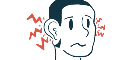 Pain lines emanate from a man's ears, suggesting hearing loss or damage.