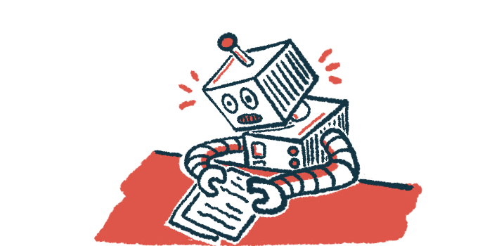 Illustration of a robot reading a sheet of paper, representing artificial intelligence analyzing data.